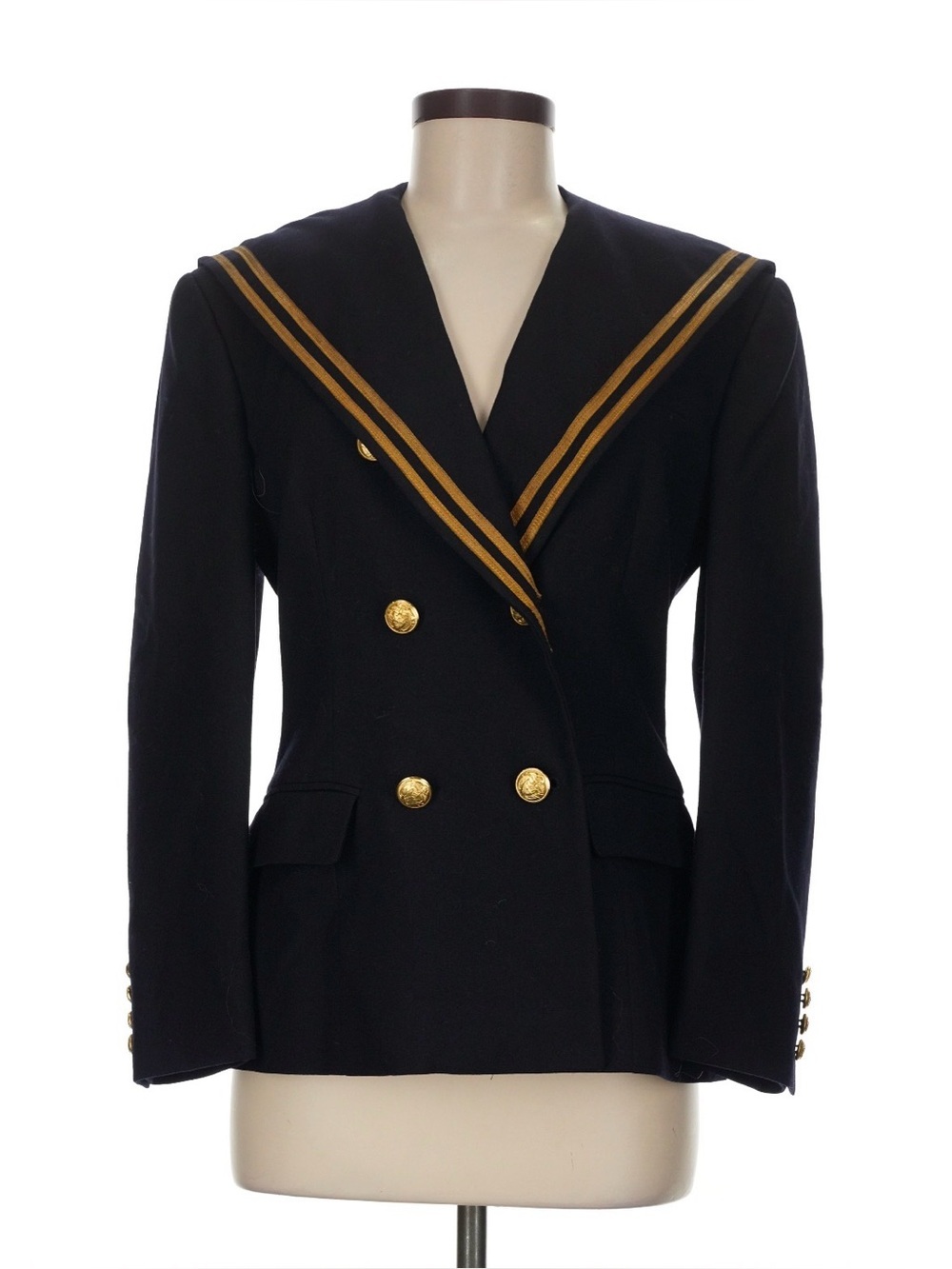 Vintage 80s Ralph Lauren Military Jacket Navy Sailor Blazer Gold Buttons Wool 8